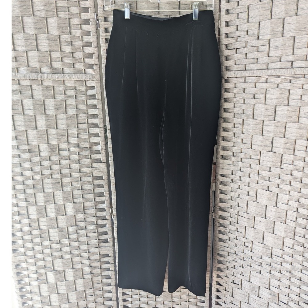 Vtg Tahari Trousers Black Velvet Silk Blend Dress Pants High Rise Sz 8 Elegant